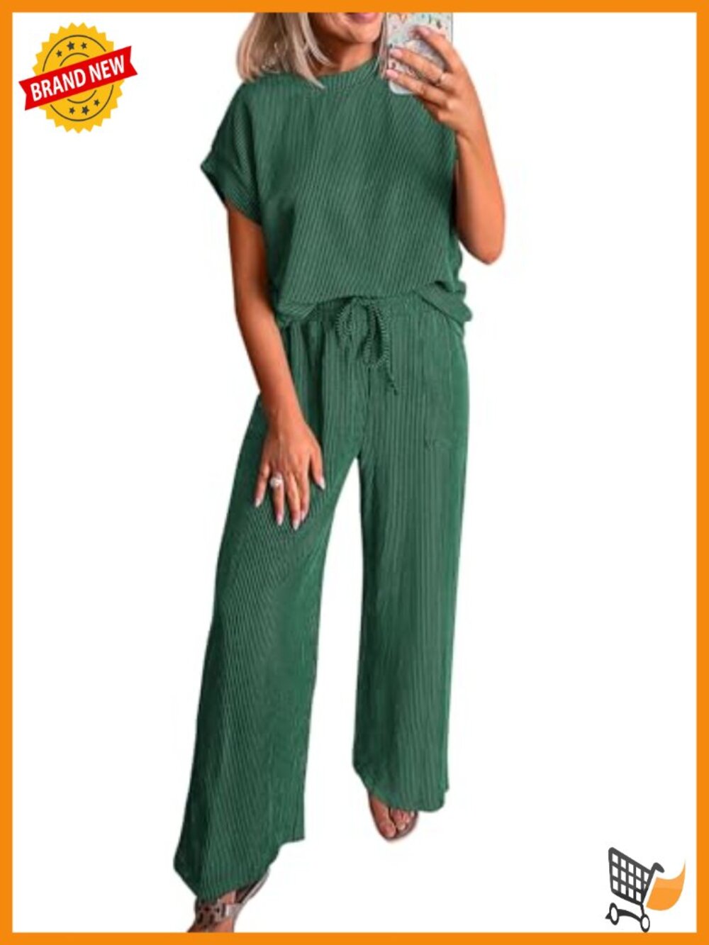Womens Ribbed Knit 2 Piece Lounge Set Cap Sleeve Top Wide Leg Pants